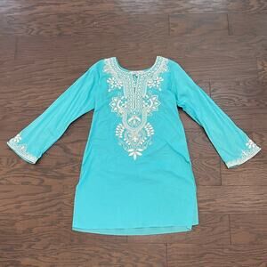 Bella Tu Sea Foam Green Embroidered Cotton Tunic Size Small